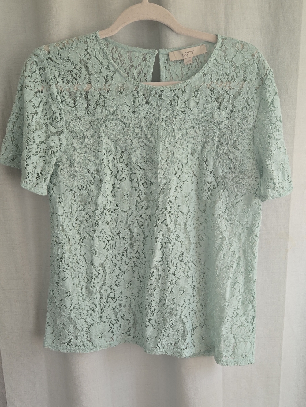 LOFT Mint Green Floral Lace Short Sleeve Top Blouse Size S Style 461054